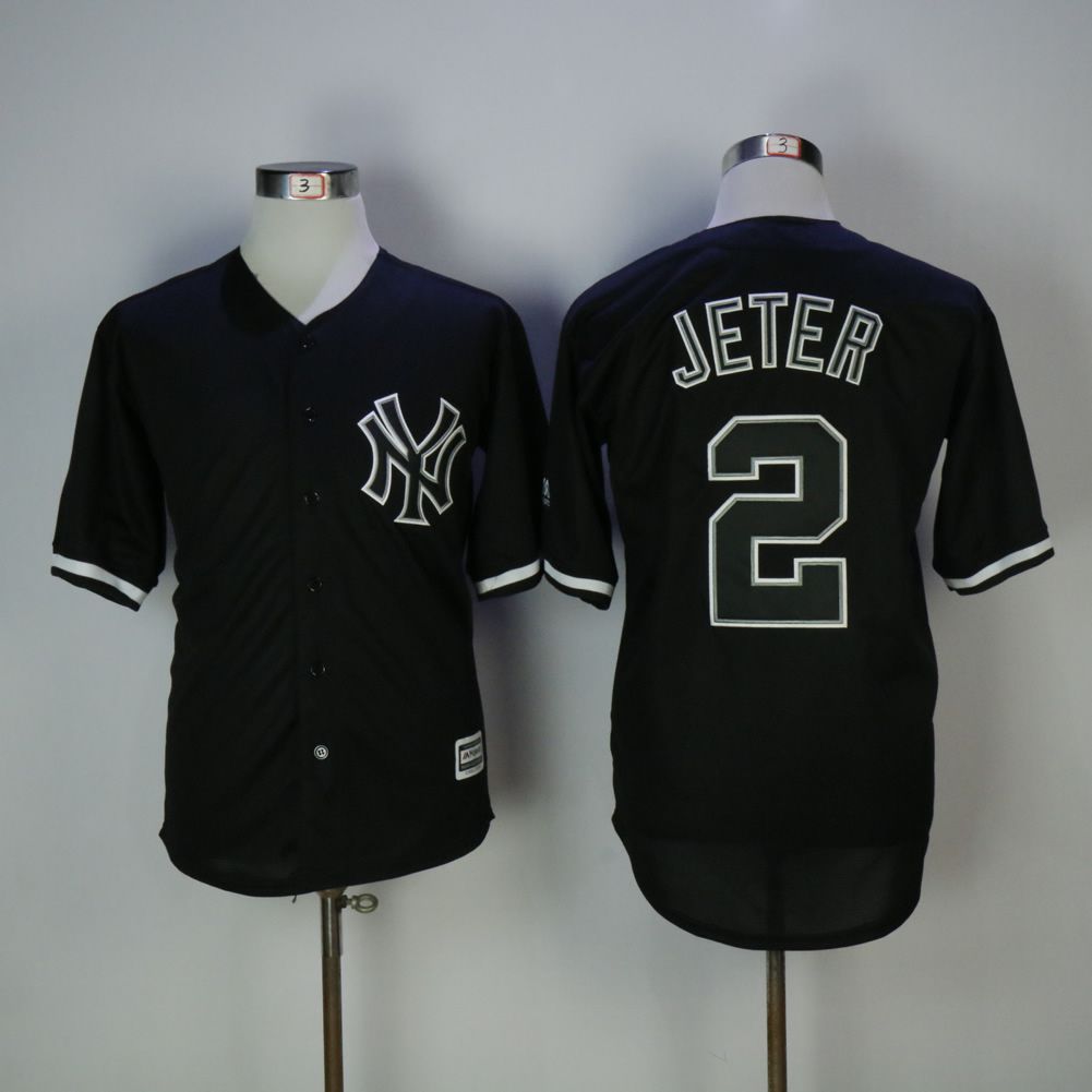 Men New York Yankees 2 Jeter Black MLB Jerseys